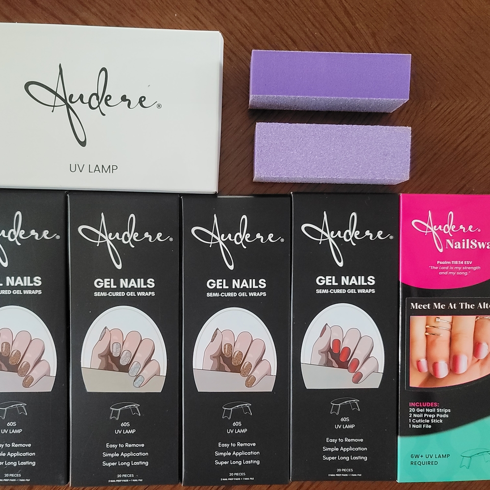 Audere Gel Nails Set - Red, Gray, Brown with UV Lamp